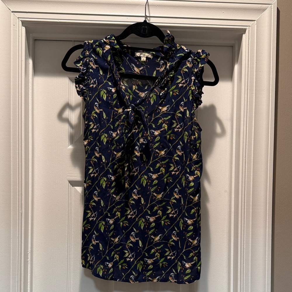 Navy Floral Sleeveless Blouse